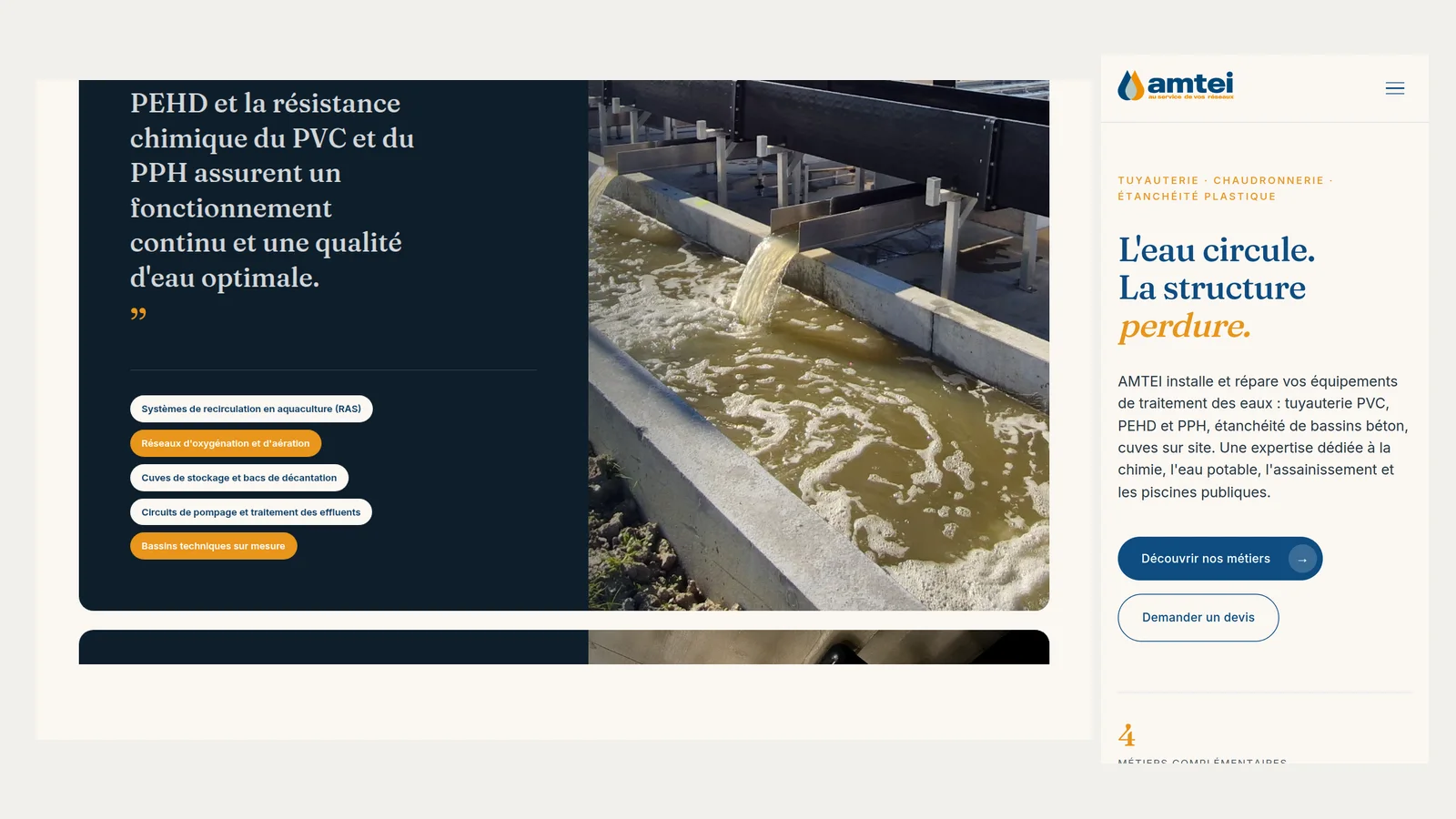 Fields of application page on desktop and home page on mobile