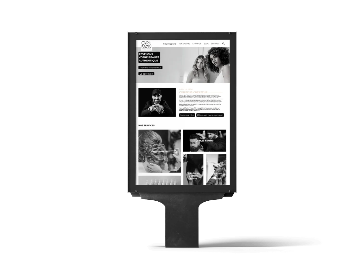 Mise en situation du site sur un écran d'affichage extérieur