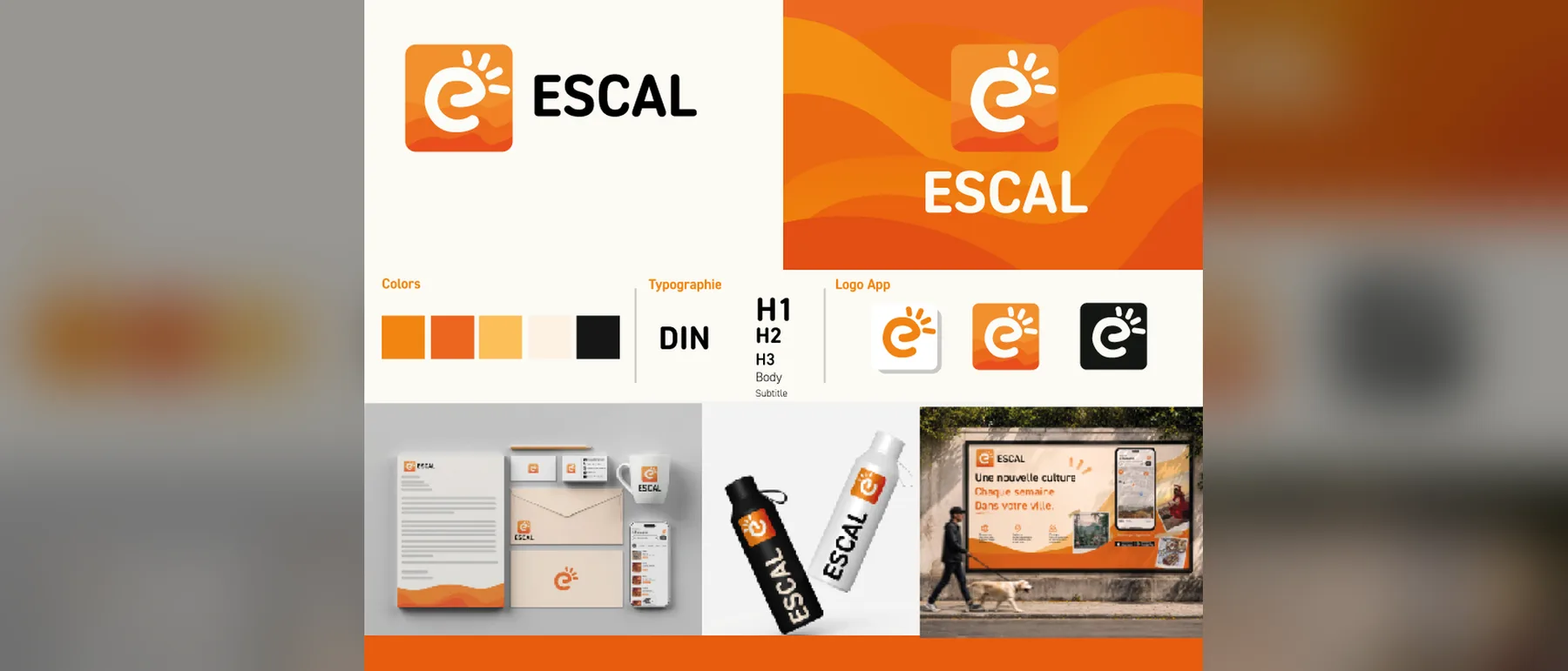 Planche d'identité visuelle : logo, palette et applications